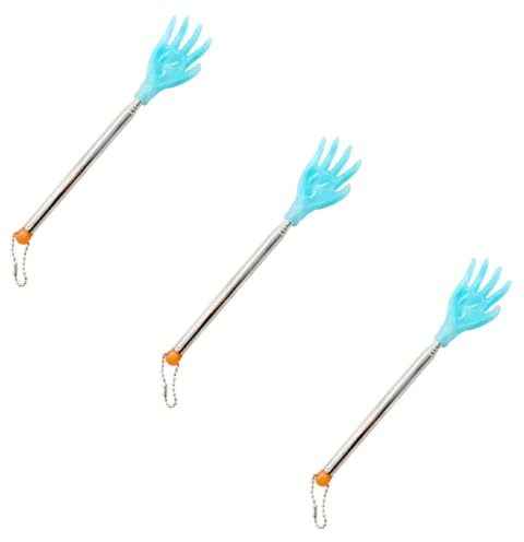 FRCOLOR Rückenkratzer 3 Stück mit Teleskopierbaren Griffen und Handgeformten Kratzhänden aus PP und Edelstahl Blau für Juckreizlinderung