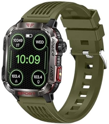 AXPTI For Huawei Smart watch For Xiaomi Military GPS Smart Watch Men Flashlight Compass Waterproof Outdoor Sport Tracker Bluetooth Call Smart watch(Green silicone belt)