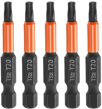 sourcing map 5pcs T20 Torx Head Screwdriver Bit 2 (50mm) Long 1/4 Hex Shank Magnetic No Hole Tamper Proof 6 Point Star Screw Driver Drill Bits Phosphate S2 Steel Industrial Power Tools