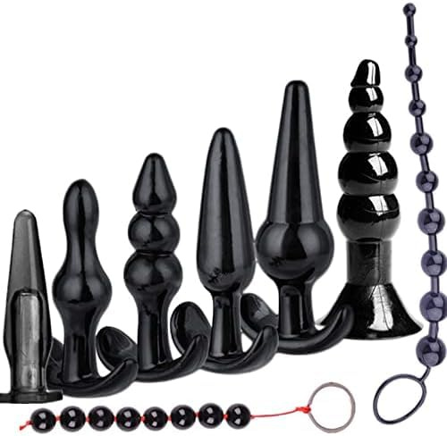 Analplug Set Frauen Analkette 8 Stück Buttplug Silikon Analplugs Plugset Sex Weiches Anal Dildo Sextoyset Analspielzeuge Set für Damen Herren Paare Anfänger (Schwarz)