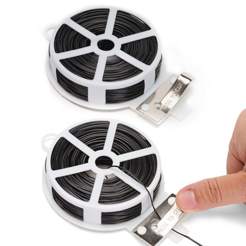 KINGLAKE Filo per piante, 100 m, filo da giardino, morbido, da giardino, per piante, con taglierino integrato per allenamento, colore nero (2 rotoli da 50 m)