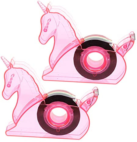 Holibanna 2Stücke Einhorn Klebebandspender Tragbarer Schreibtischbandspender Multifunktionaler Tape Cutter für Büro und Schule Pinkes Einhorn Design