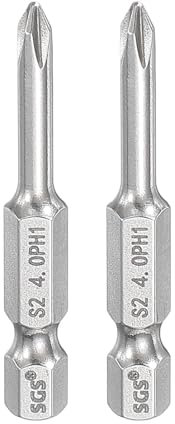 sourcing map Lot de 2 embouts de tournevis cruciformes PH1 à tige hexagonale de 50 mm de long avec tige magnétique cruciforme en acier S2 pour perceuses électriques, argenté