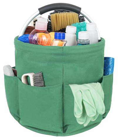 Jaffzora Cleaning Bucket Organiser Caddy, Cushioned Bag for Cleaning Products Organiser, Under Sink Storage for Cleaning Supplies with Handle,Green