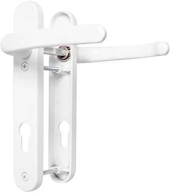 TSS UPVC Door Handle Set, 92mm PZ (Centres), Lever/Lever, Screw to Screw 122mm with Backplate 212mm x 34mm - Replacement PVC Door Handle (White)