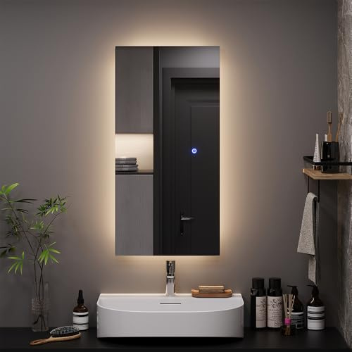 Vicco Badezimmerspiegel Miral, Glas, 80 x 40 cm | mit Backlight Beleuchtung, zur Wandmontage mit integrierter LED-Beleuchtung