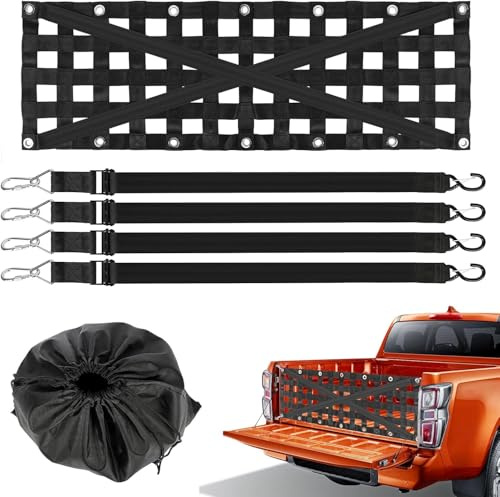TOOSOAR Red de Carga Ajustable para Portón Trasero de Camioneta, 138cm Extra Larga con 4 Ganchos, Tejido Elástico se Estira 20%, Ideal para Fijar Carga Pesada y Adaptarse a Diferentes Tamaños de Caja