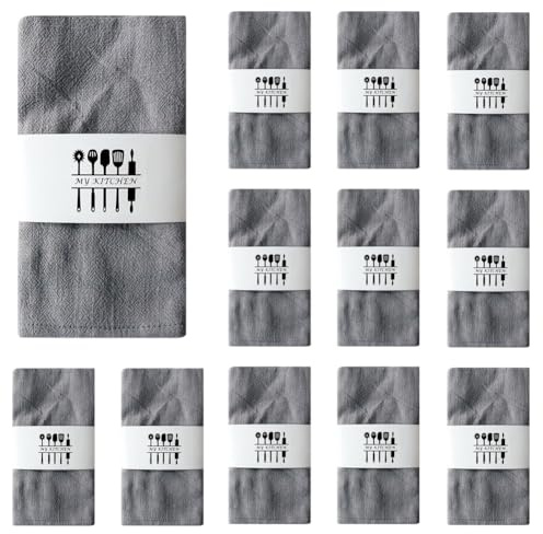 Stoffservietten Hellgrau, 12er Pack 40x40 cm Servietten Hochzeit, Tischdekoration Servietten Geburtstag, Leinenservietten Wiederverwendbare Feiern Abendessen Cafe Restaurant