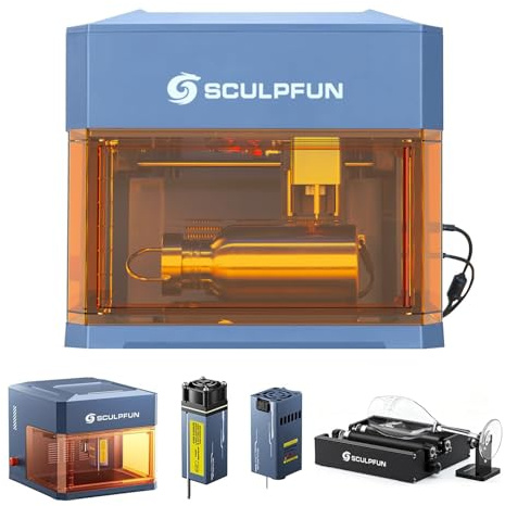 SCULPFUN iCube Ultra Incisore laser doppio modulo con RA Mini rullo rotante, laser a diodo 12 W + laser a infrarossi 1,2 W, macchina per incisione con filtro antifumo, taglierina laser portatile