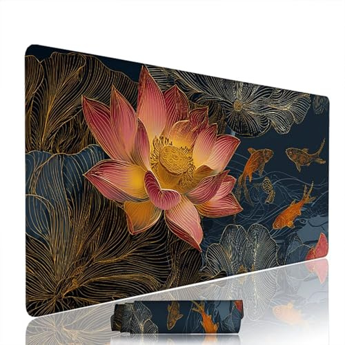 Tapis de Souris Abstrait sous Main Bureau Tapis de Souris Gaming XXL 800x400x3mm Mouse Pad Caoutchouc Lotus Grand sous Main Gamer Accessoires PC Imperméable, pour Clavier Ordinateur Portable w-9822