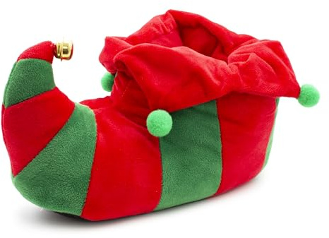 IMTY Womens Elf Slippers Novelty Christmas Jingle Bells Plush Slip On Fancy Dress Festive Costume House Shoes (Red/Green, 5, UK Footwear Size System, Adult, Women, Numeric, Medium, 5)