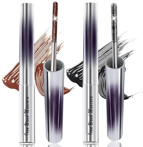 Metal Mascara, 3D Curling Wimperneisen-Mascara, Wimperntusche Wasserfest, Iron Wand mascara, Smudge Proof Metal Wand Metallbürst für Länge und Volumen Eyelash Faser Hinzufügen (Braun, Schwarz)