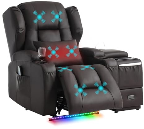 TCGBKAF Relaxsessel mit Console,Elektrisch Verstellbarer Fernsehsessel mit Liegefunktion,TV Sessel Massagesessel mit USB & Getränkehalter,Kinosessel-Set fürs Wohnzimmer (Braun, 1 Sitzer+Console)