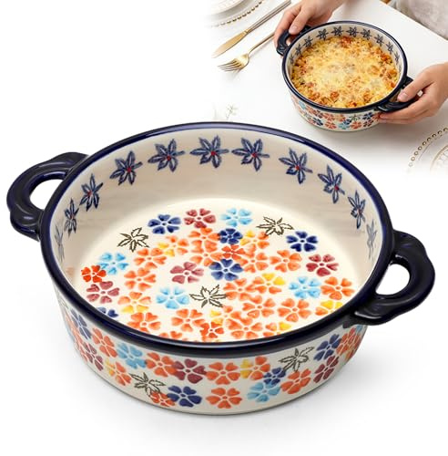 LUPATDY Plat à gratin rond en céramique 18,5 cm - Moules en céramique avec poignées pour lasagnes, viande, légumes, tiramisu, friteuse à air chaud, four, four à micro-ondes