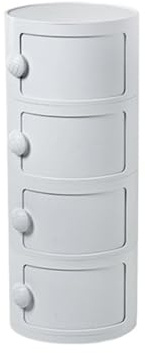 Round Bedside Cabinet, Bedside Nightstand with Drawers, Narrow Nightstand with Sliding Doors, Storage Unit Chest with Handle Creative idea(White,Large)