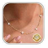 LOLIAS Kette Gold Silber 925 Damen 14k Vergoldet Halskette Damen mit Zirkonia Kleeblatt Perlen Opal Kugel Choker Ketten Wasserfest Goldene Silberne Rosegold Kette Modeschmuck