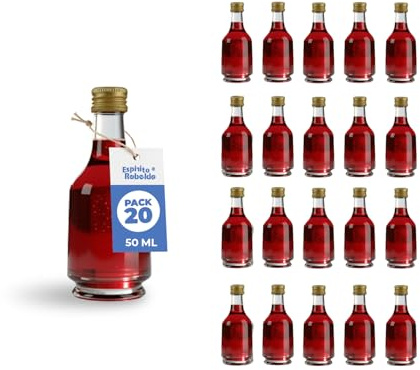Mini Bouteille en Verre 50 ml avec Bouchon pour Alcool– Liqueur, Rhum, Whisky- Petite Bouteille pour Mariages, Événements et Dégustation
