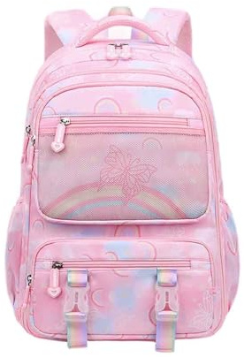 Schulrucksack für Mädchen, für den Urlaub, Reisen, für Mädchen, Klasse 1, 2, 3, 4, 6, leicht, rückenfreundlich, mit Gefrierschrank-Öffnung, Alter 7 bis 18 Jahre, einfach zu packen, rose, Large