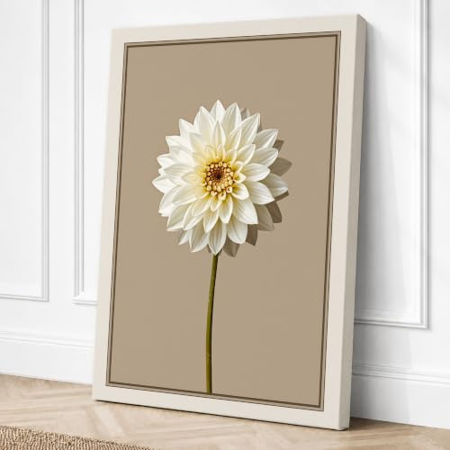White Dahlia Study Botanical Canvas Wall Art Print 18x12 Inch | Ready to Hang, Gallery Wrapped, Fade-Resistant Inks, Securely Packaged, UK Made