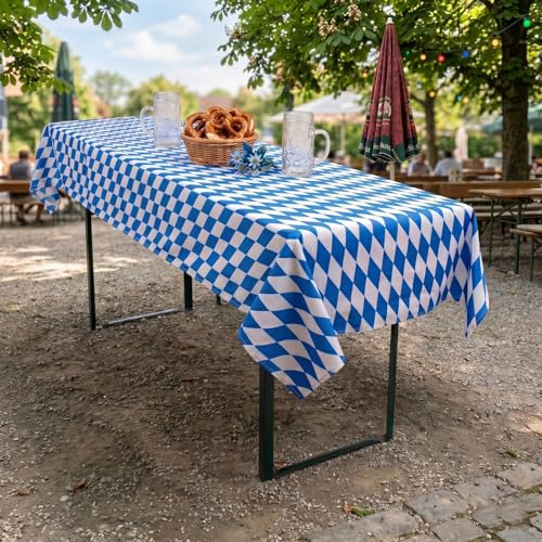 Biertisch Tischdecke Bayernraute Weiß Blau Baumwolle - Bayern, München, Tischtuch, Biertischtischdecke (80x250 cm)