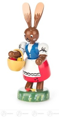Rudolphs Schatzkiste Osterdekoration Häsin mit Handkorb - Osterhasenfigur - Osterdeko – Osterhase – Osterfigur – Ostern & Frühjahr - Holzfigur – Handarbeit aus dem Erzgebirge – Höhe ca. 10,5 cm - NEU