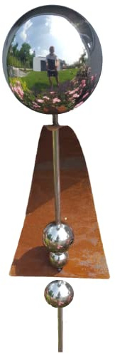 Pflanzen Kölle Beetstecker Phobos aus Edel-/Cortenstahl mit 4 Kugeln/Stab, Maße 113 x 18,5 x 18 cm, BS 100 145, Silber & Braun