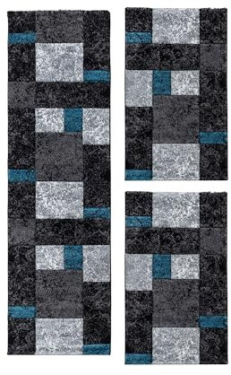 HomebyHome Bettumrandung Schlafzimmer 3 teilig Teppich Türkis - Waschbarer Bettumrandung Teppich Läufer Set Extra Flauschig Bettvorleger Schlafzimmer Bettset:2 St. 80x150 cm | 1 St. 80x300 cm