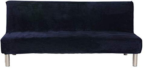 Sofa-Schonbezug aus Samt und Plüsch, 3-Sitzer, für den Winter, dicker Stretchstoff, Sofabettbezug, einfarbig, rutschfest, elastisch, passt auf Klappsofa ohne Armlehnen dunkelblau