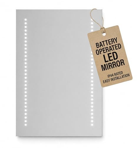 Tannon Battery LED Bathroom Mirror with Rocker Switch - 390x500mm | Wall Mounted, Cool White Illumination, Slimline Design, IP44 Rated, No Mains Wiring, Compact Spaces, Grooming Use