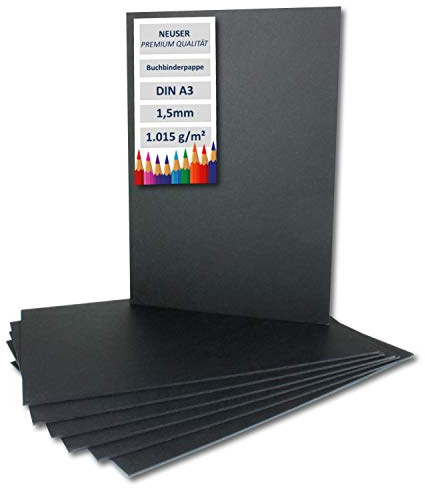 50x Buchbinderpappe DIN A3 in Schwarz, Stärke: 1,5 mm, Grammatur: 1.015 g/m²