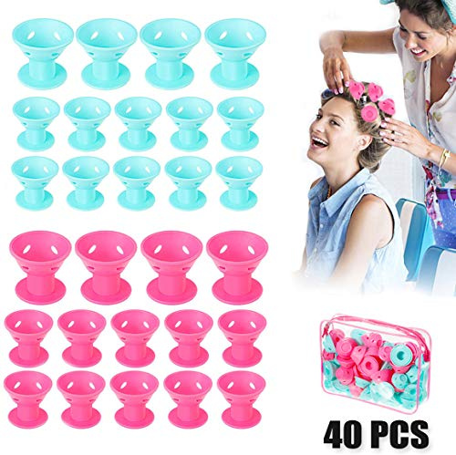 Lockenwickler über Nacht, 40 Stück Silikon Haar Lockenwickler, Lockenwickler ohne Hitze, Silikon Magic DIY Rollen Hair Styling