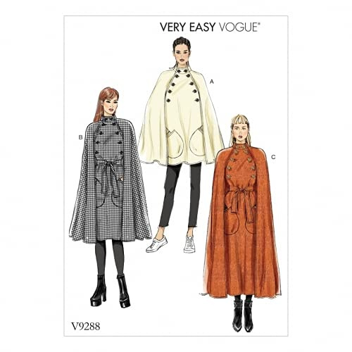 Vogue Schnittmuster 9288 Capes, Gürtel Y (XSM-SML-MED)