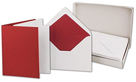 50 Faltkarten-Sets - Rot - 12 x 17 cm - DIN B6 Klapp-Karten mit Briefumschläge Rot gefüttert - inklusive Einleger