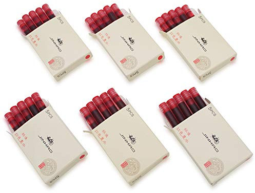 6er-Pack (30 Stück) JINHAO Tintenpatronen Füllfederhalter Nachfüllungen für JINHAO und Baoer Stift Standardgröße (Rot)