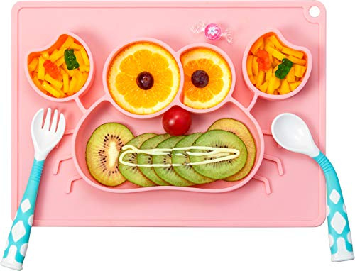 Assiette pour enfant set de table pour bébé mini assiette en silicone pour bébé, sans BPA, assiette avec ventouse pour la plupart des tables à manger et plateau de chaise haute