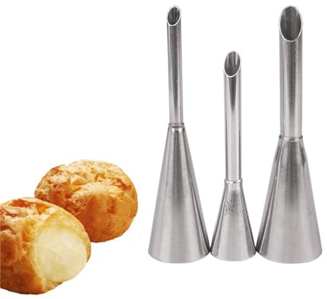 DUORUI 3 Stück Spritztüllen aus Edelstahl zum Dekorieren von Torten Cupcakes Kuchen Einrichtungstipps für Berliner Puffs Cremefüllung