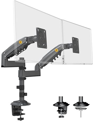 NB North Bayou Dual Monitor Arm Desk Mount for the Screen within 2 to 9 kg & 17-27 inch | Grommet & C-Clamp Installation VESA 75 & 100 mm H180