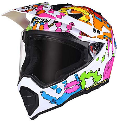 Casque Motocross avec Visière, Blanche/ Ventilation Réglable, Casque Enduro Intégral Enfant Adulte Casque Moto Cross pour Quad Downhill Hors Route ATV MX, 2 Types de lentilles,Black Lens,L