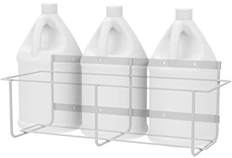 Wall Mounted 3 Gallon Jug Holder Hardware Included | Heavy Duty Steel Frame & Bracket USA Made | Round Bottle Hand Sanitizer, Soap, Detergent & Garage Storage Rack | Powder Coated White