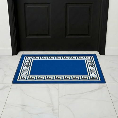 B&B Door Mat Non-Slip Washable Dirt Trapper Floor mat having Indoor Outdoor Utility, Kitchen and large yoga Anti Slip Mats | 50 x 80 cm - Greeky Rug - Blue & Cream