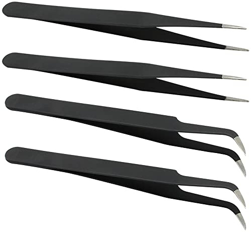 com-four® 4-teiliges Pinzetten Set - Allzweck Pinzetten für Haus und Hobby - gerade und gebogene Spitzzangen - Kosmetikpinzetten aus rostfreiem Edelstahl (4 Stück - Pinzette)