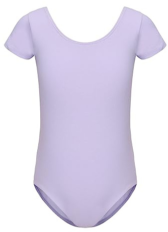 HIPPOSEUS Maillot de Ballet Danza para Niña Manga Corta Ballet Body Leotardos Danza Clásico Gimnasia Ritmica, AM0019DX-Morado,6-8 años