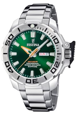 Festina Herren Uhr Analog aus Edelstahl 316L Silber - Quarzwerk - Kalender - Saphirglas mit hoher Widerstandsfähigkeit - Wasserdicht bis 20 ATM F20665/2 The Originals