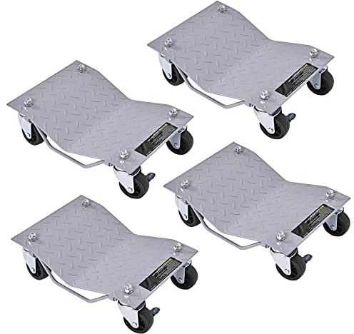 GOPLUS Lot de 4 Chariots de Manutention Voiture avec 4 roulettes Universelles & Poignée Pratique, Aide de Manœuvre Charge 2720kg Convient pour Garages, Maison