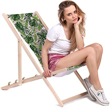DreamRoots Liegestuhl klappbar Buchenholz, Tropical Jungle Leaves