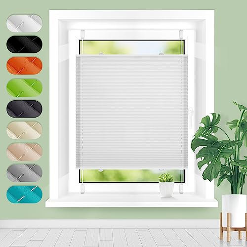 Homland Plissee ohne Bohren Klemmfix B55 x H90 cm Weiß, Plissees für Fenster und Tür, Jalousie Easyfix Plisseerollo mit Klemmträger Sonnenschutz und Sichtschutz lichtdurchlässig Rollo