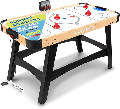 SereneLife Airhockey Tisch mit Luft – Air Hockey Spieltisch ideal als Gamer Tisch – Tischhockey für lustige Tischspiele mit Airhockey Pucks & Schieber – Robuste Air Hockey Tische Kinder & Erwachsene