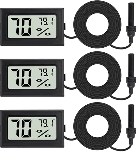 Termómetro higrómetro digital mini digital con sonda, medidor electrónico de temperatura y humedad, pantalla LCD interior para humidores, invernadero, jardín, incubadora, terrario de reptiles, 3