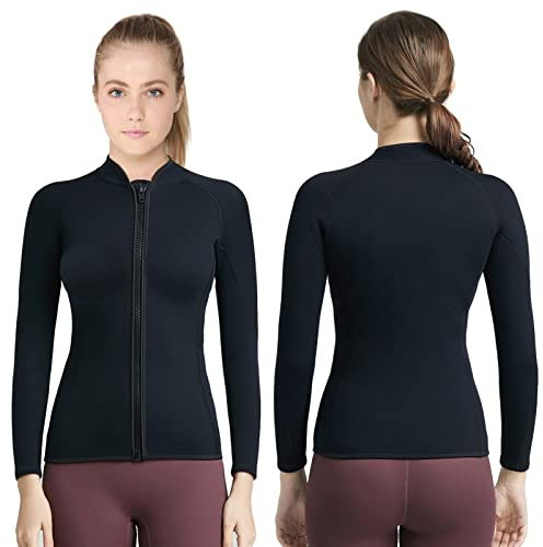 REALON Wetsuits Top Jacket Women Men 2mm Neoprene Long Sleeve Shirt 3mm Front Zipper Vest Wet Suit Keep Warm for Adult Youth Kids Diving Surf Swim Water Sports