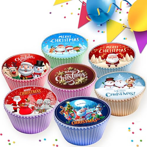 24 x CHRISTMAS EDIBLE ICING 4.5 cms CUPCAKE TOPPERS DECORATIONS CR040R
